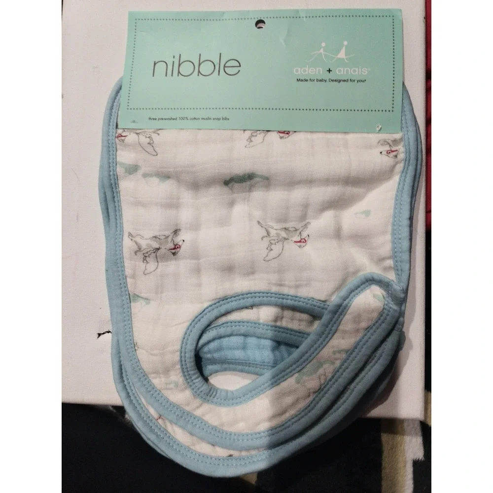 Vintage Aden and Anais Snap Bibs 3 Pack Blue White Animal Cotton Muslin New